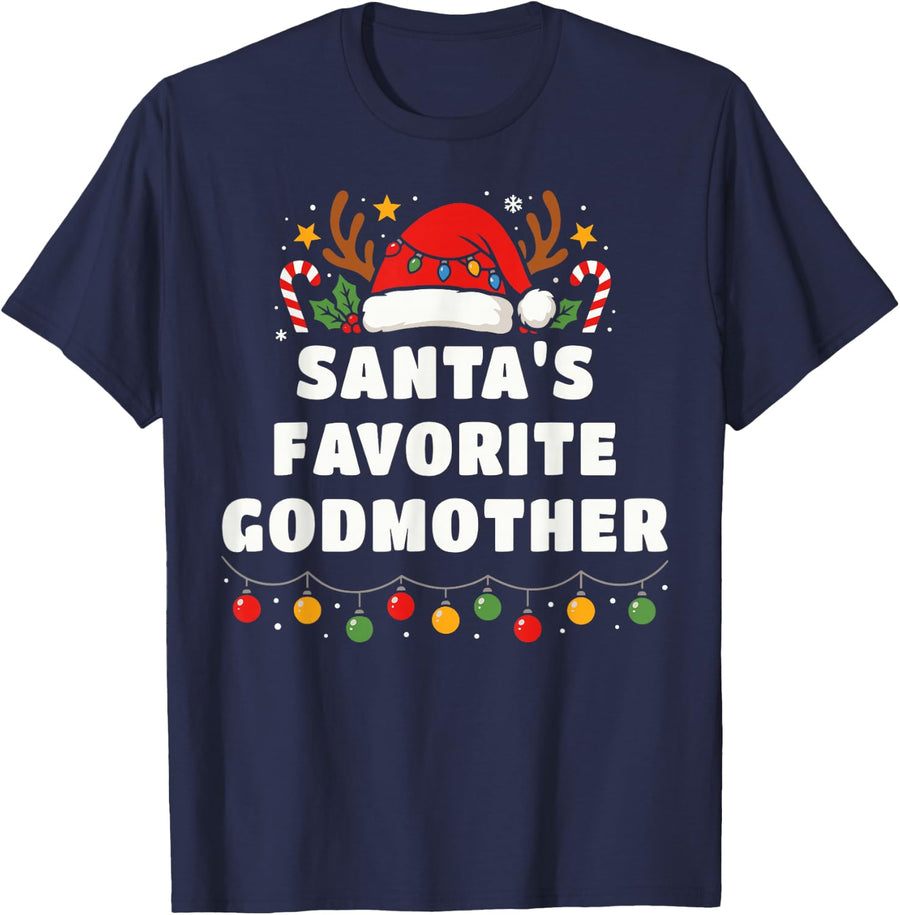Santa's Favorite Godmother Christmas Family Matching Pajamas T-Shirt - Navy Blue