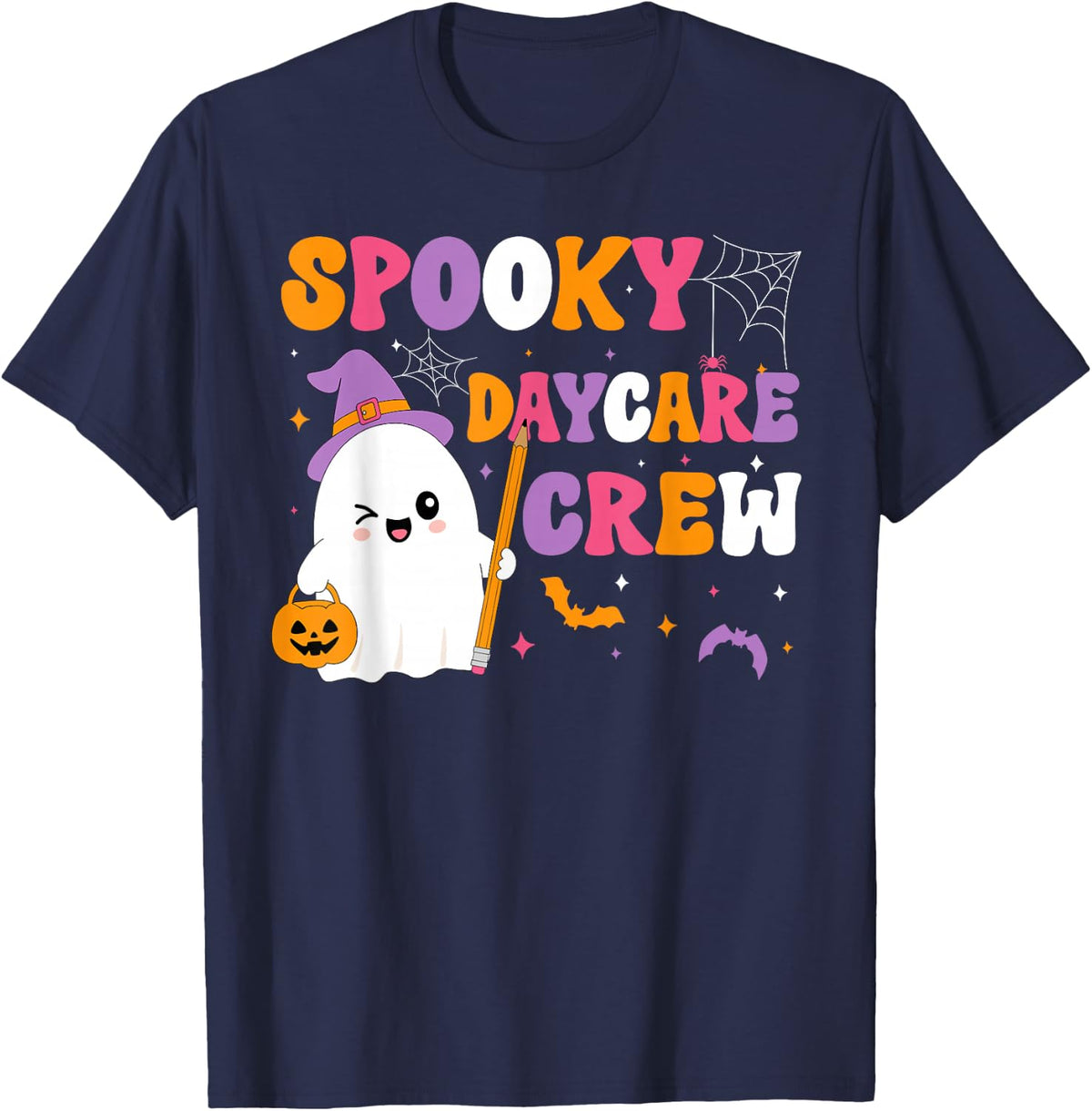 Spooky Daycare Crew Halloween Daycare Teacher T-Shirt - Navy Blue