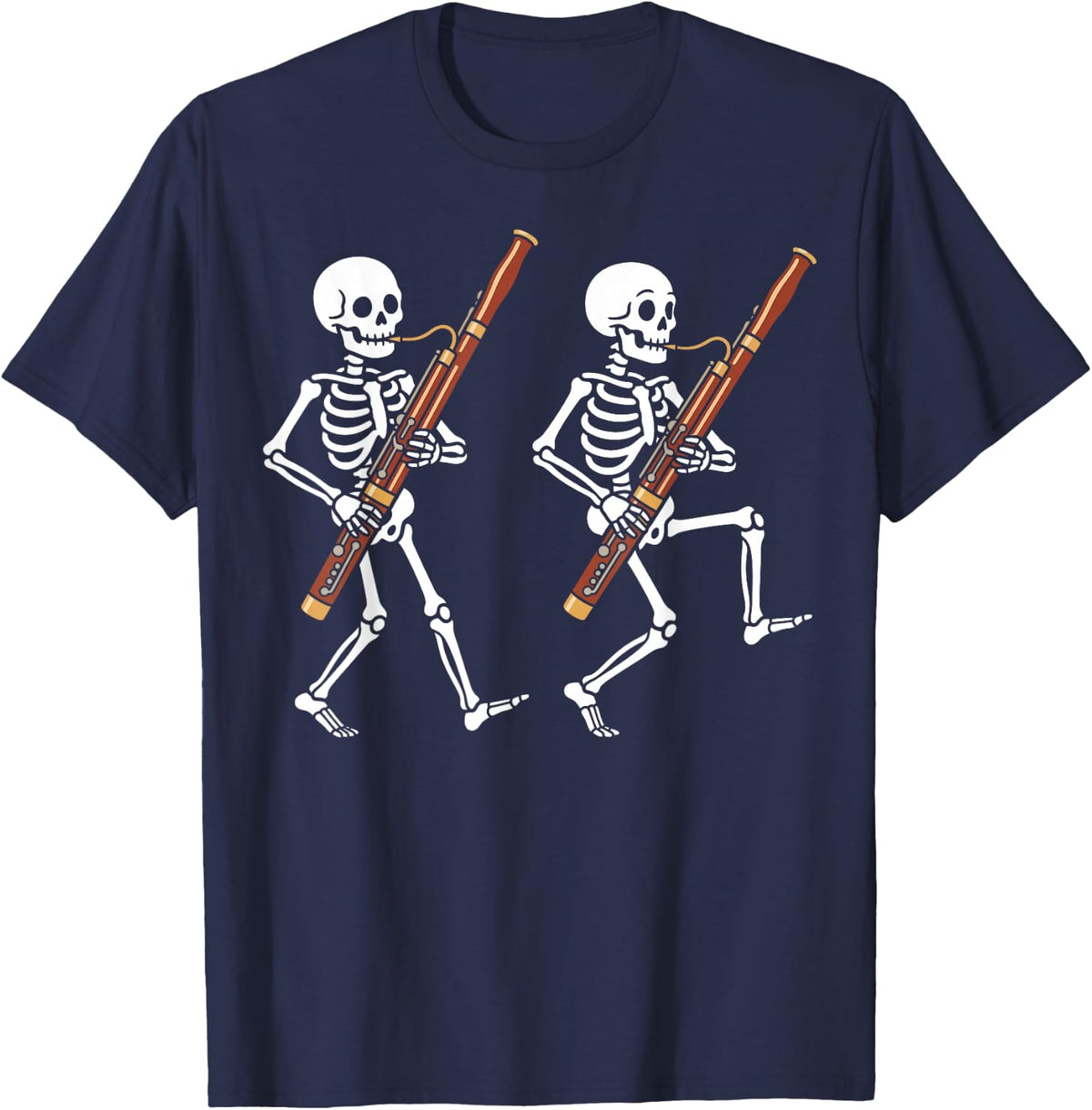 Skeletons Playing Bassoon Funny Halloween Orchestra Musician T-Shirt - Navy Blue