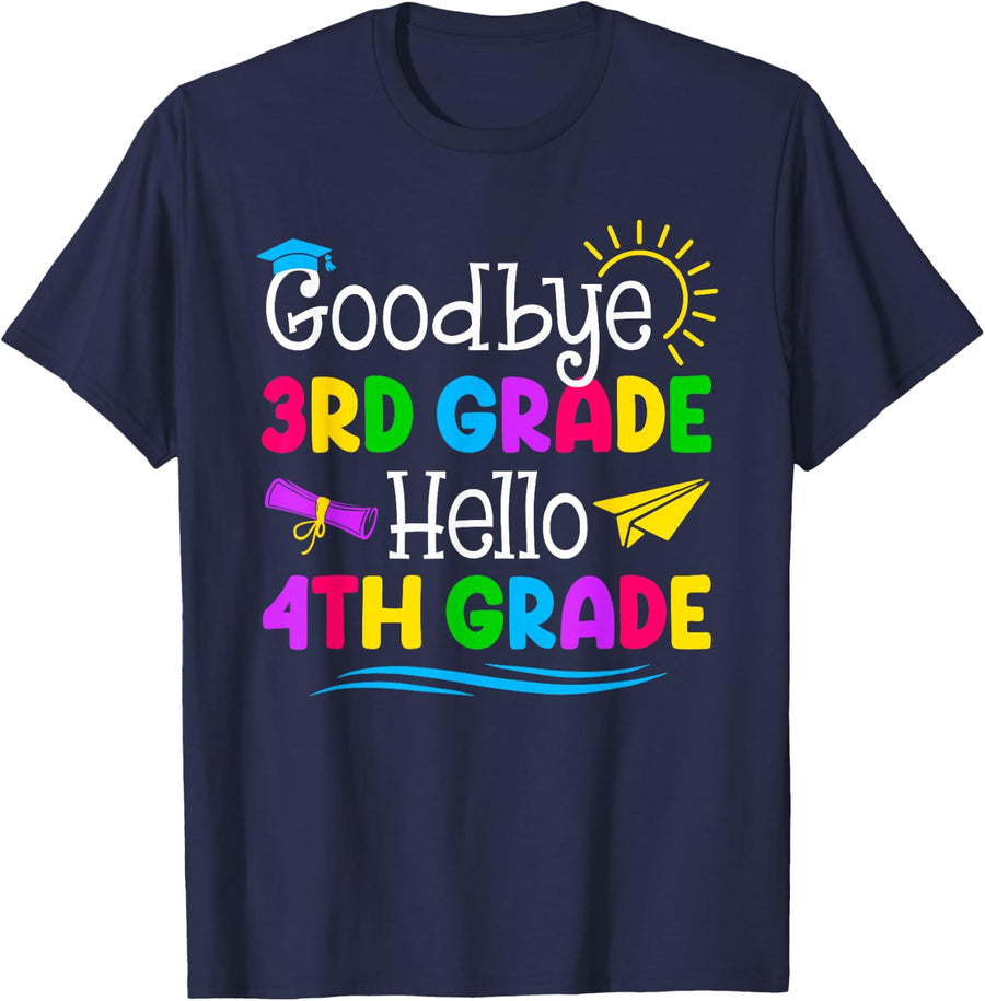 Goodbye 3rd Grade Hello 4th Grade Shirt Graduation Students T-Shirt - Navy Blue