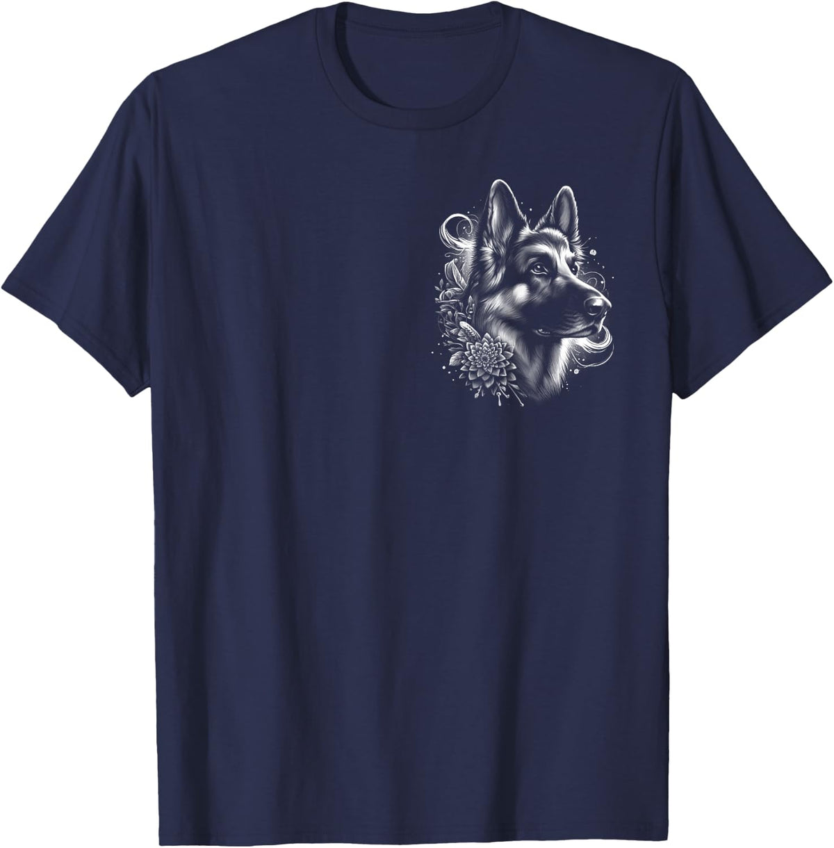 Cool German Shepherd - Artistic Portrait on Chest T-Shirt - Navy Blue