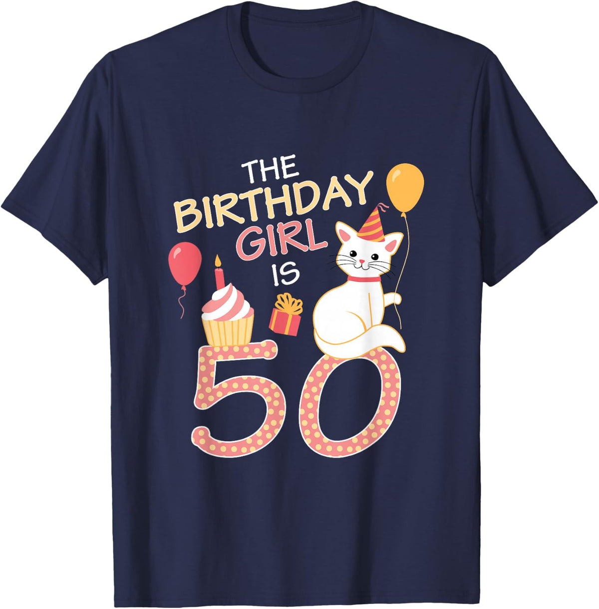 50 Years Old Birthday Funny Cat Lover Womens 50th Birthday T-Shirt - Navy Blue