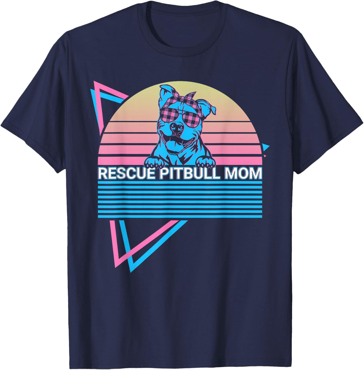 Pitbull Mom Pit Bull Retro Rescue Pitbull Mom T-Shirt - Navy Blue