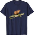 Funny Capybara Riding Crocodile Shirt Tee T-Shirt For Men Women Kids - Navy Blue