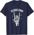 Elder Emo - Skeleton Musician Rock Hand Music Stars T-Shirt - Navy Blue