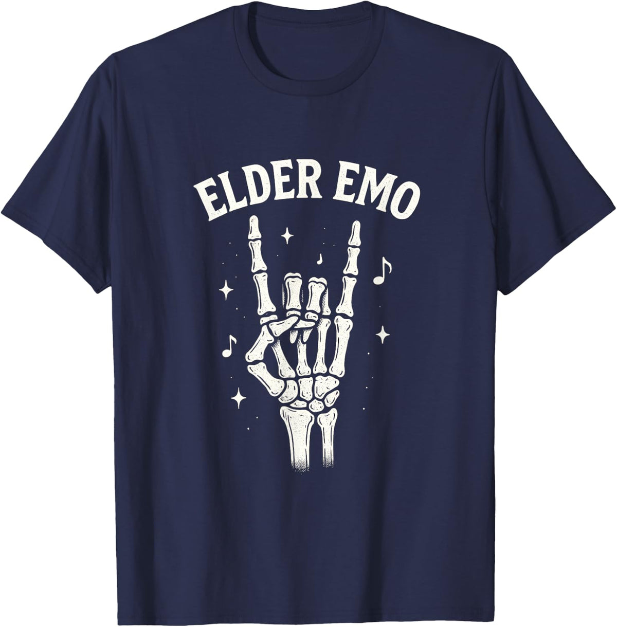 Elder Emo - Skeleton Musician Rock Hand Music Stars T-Shirt - Navy Blue