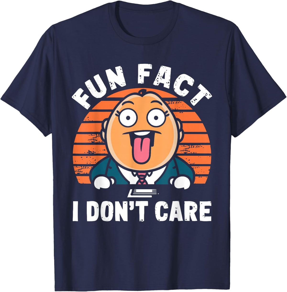 Fun Fact I Dont Care ELL Teacher School Retro Sun Art T-Shirt - Navy Blue