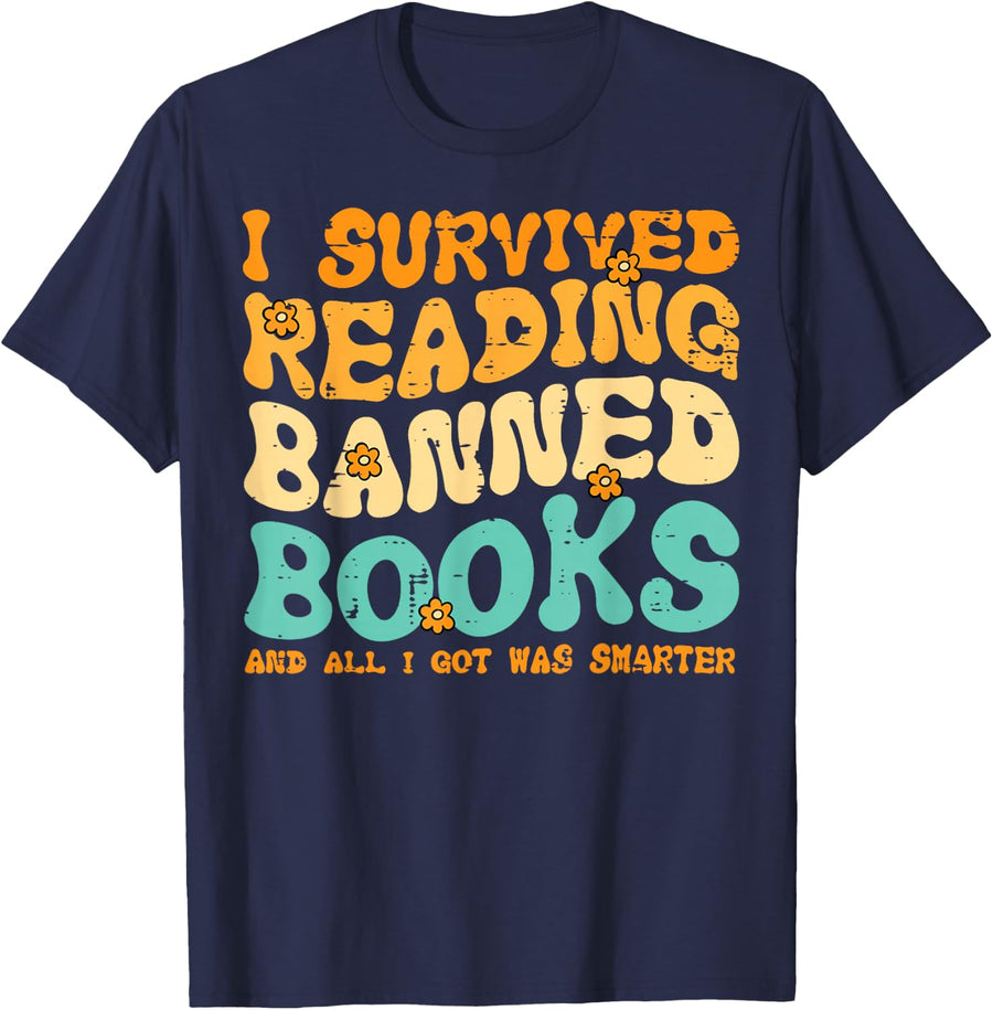 I Survived Reading Banned Books Read Librarian Men Women T-Shirt - Navy Blue