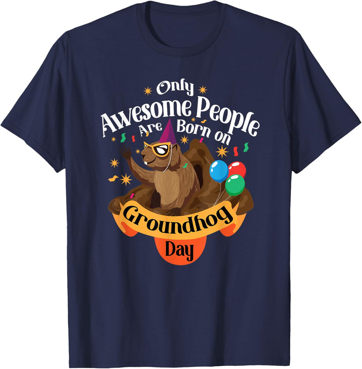 Awesome People Born On Groundhog Day Birthday Party T-Shirt - Navy Blue