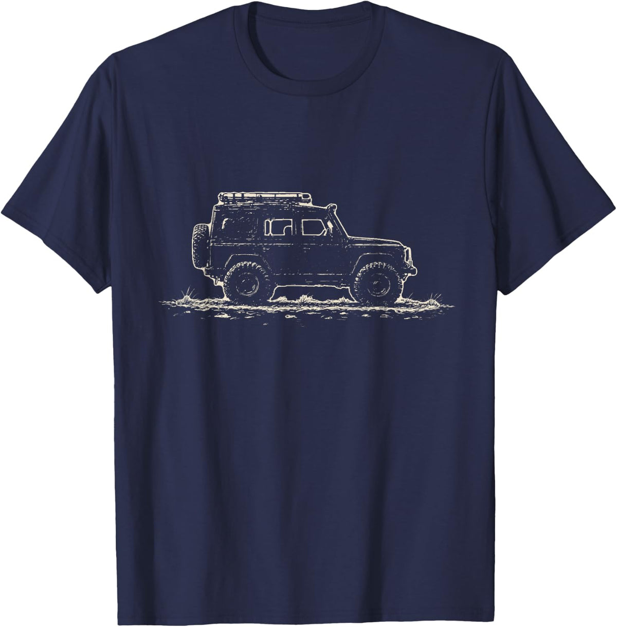 Vintage 4x4 Offroad Truck Ink Drawing Trail Driver T-Shirt - Navy Blue