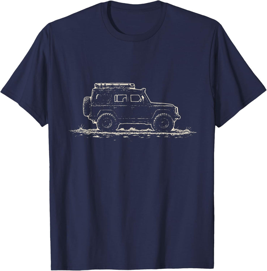 Vintage 4x4 Offroad Truck Ink Drawing Trail Driver T-Shirt - Navy Blue