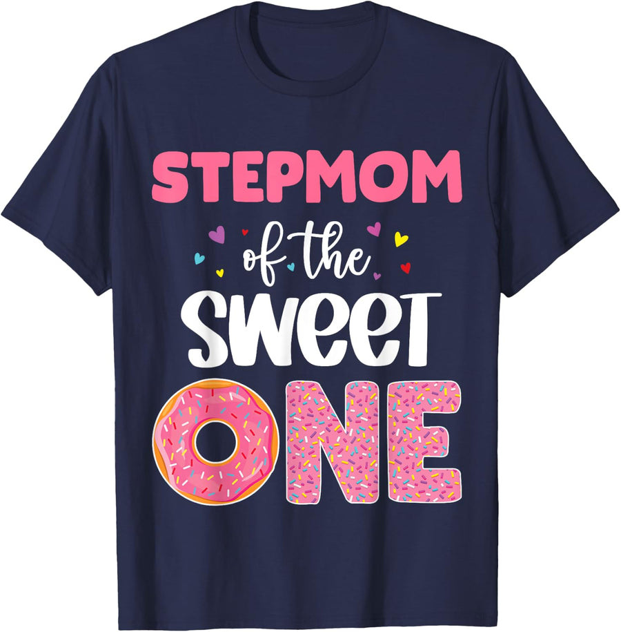 Stepmom Of The Sweet One Donuts Birthday Family Party T-Shirt - Navy Blue