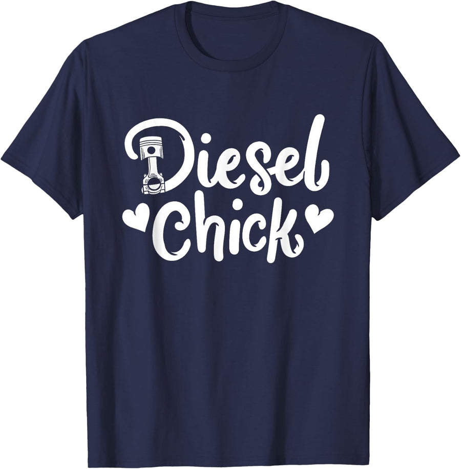 Diesel Chick Women's Truck Driver Cool Mothers Day T-Shirt - Navy Blue