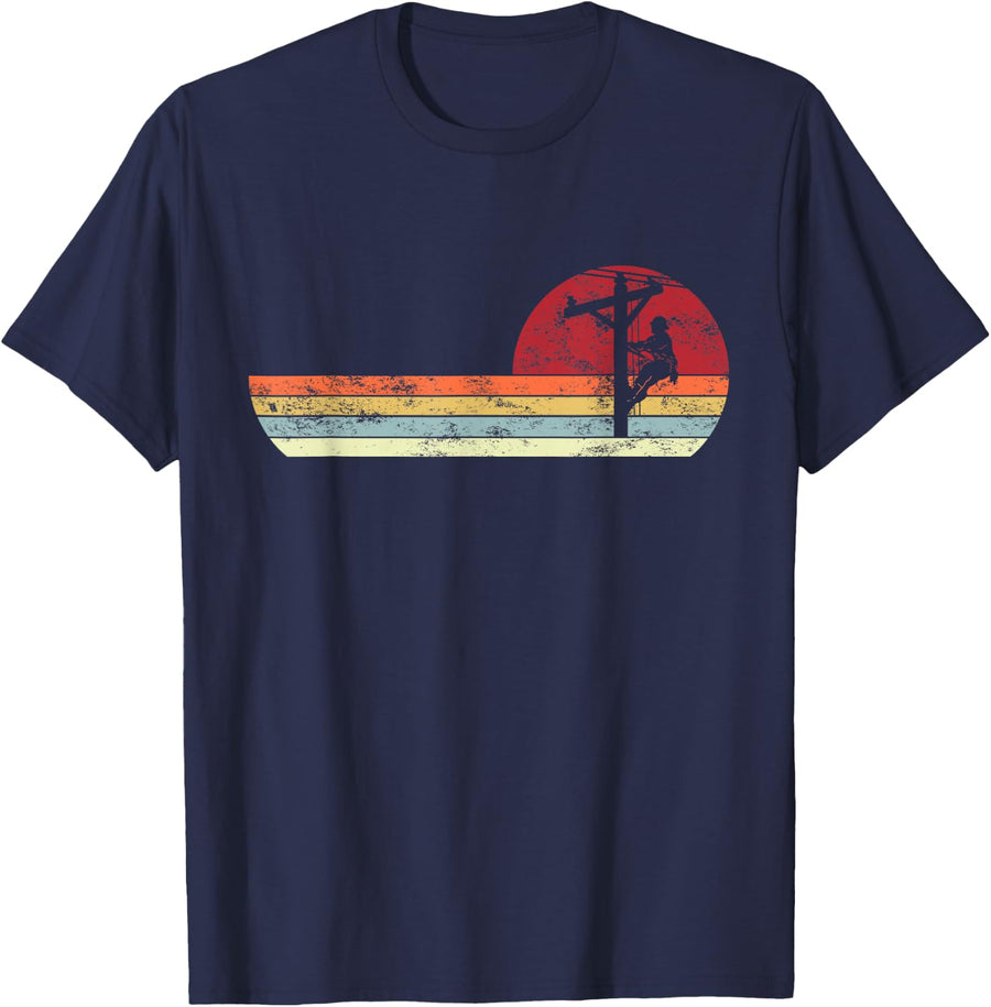 Lineman Retro Style Electrician Tees T Shirts For Men Women Electric Cable Worker Gift - Navy Blue