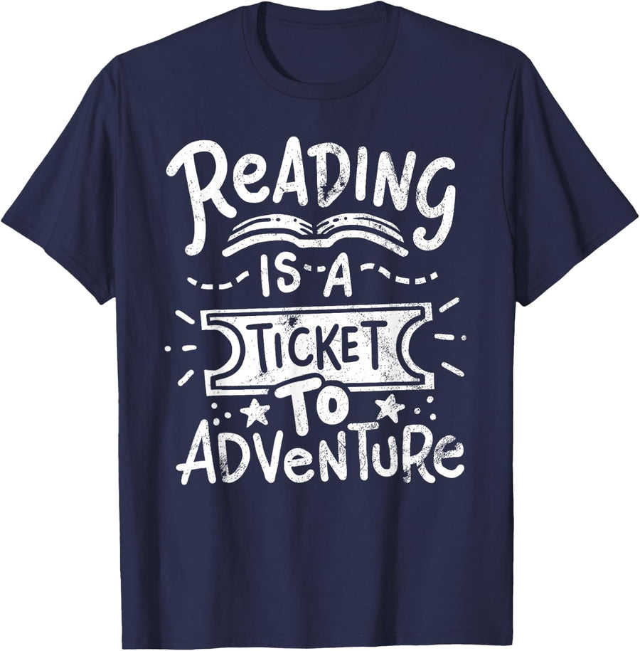 Adventure Bookworm Reading Book T-Shirt - Navy Blue