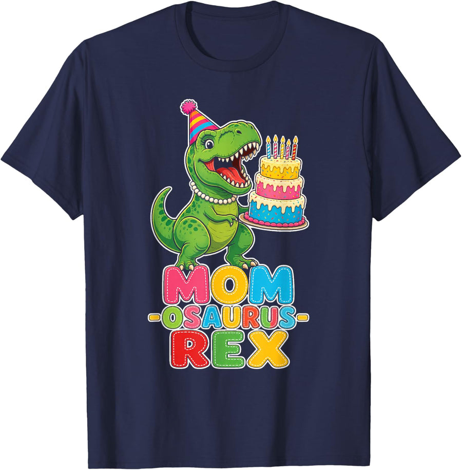 Momosaurus Rex Dinosaur Mom of The Birthday Boy Party T-Shirt - Navy Blue