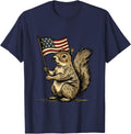 Fourth of July 4th of July Patriotic American Flag Squirrel T-Shirt - Navy Blue