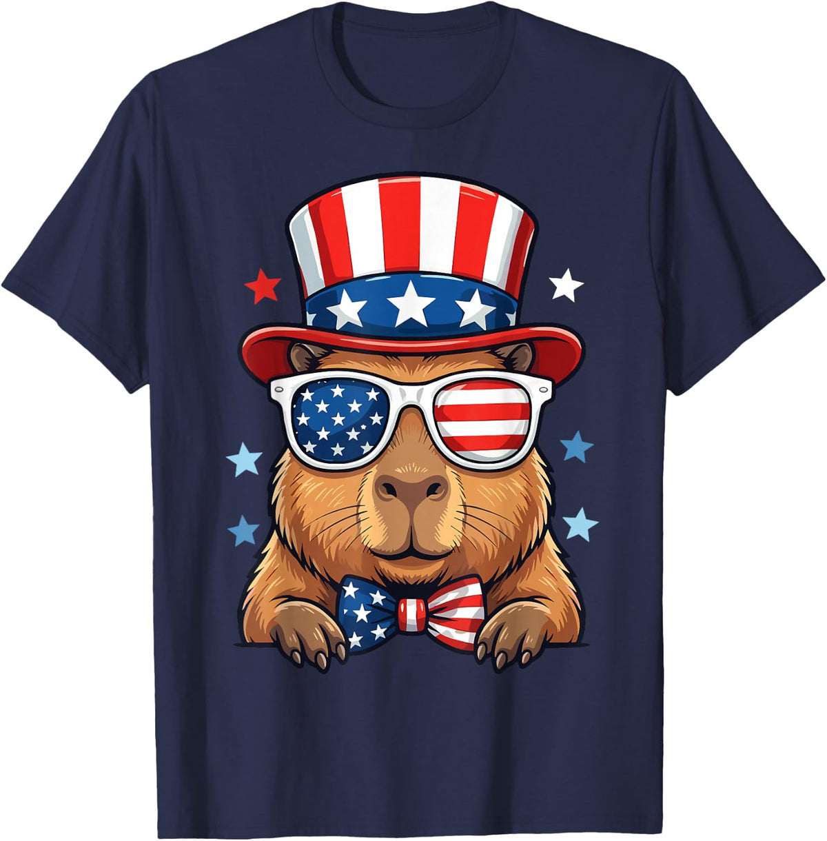 4th of July Capybara Patriotic USA T-Shirt - Navy Blue