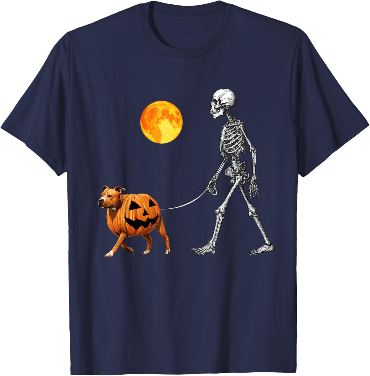 Funny Skeleton Pitbull Halloween Dog Mom Pet Lover T-Shirt - Navy Blue