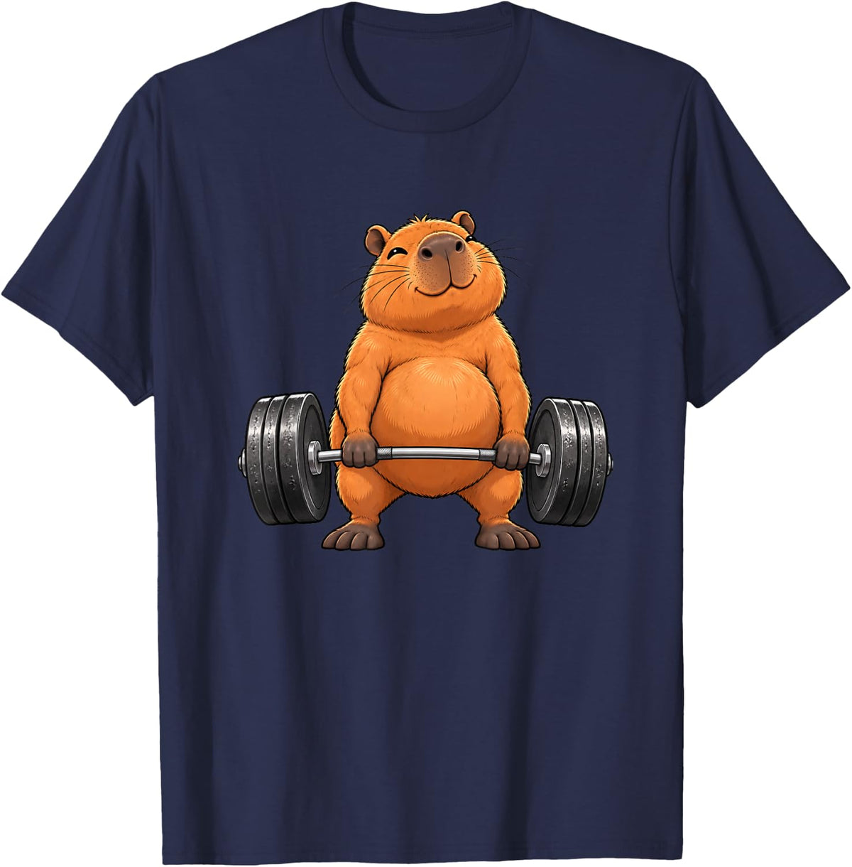 Deadlift Capybara Funny Weightlifting Humor T-Shirt - Navy Blue