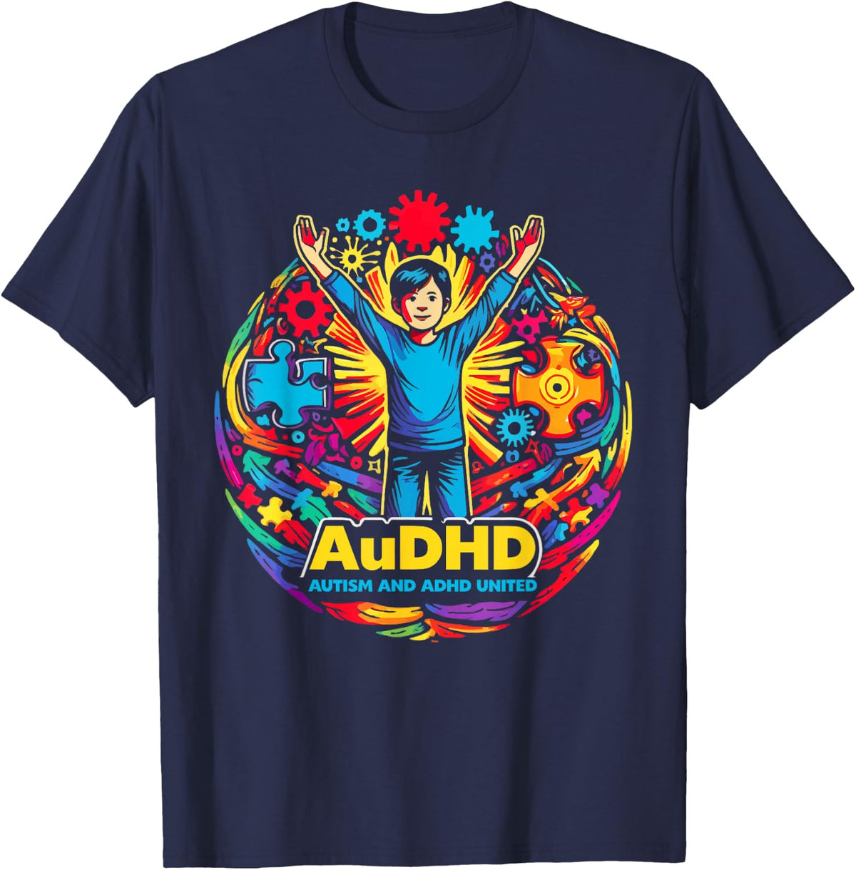 AuDHD Autism ADHD Autistic Spectrum Neurodiversity T-Shirt - Navy Blue