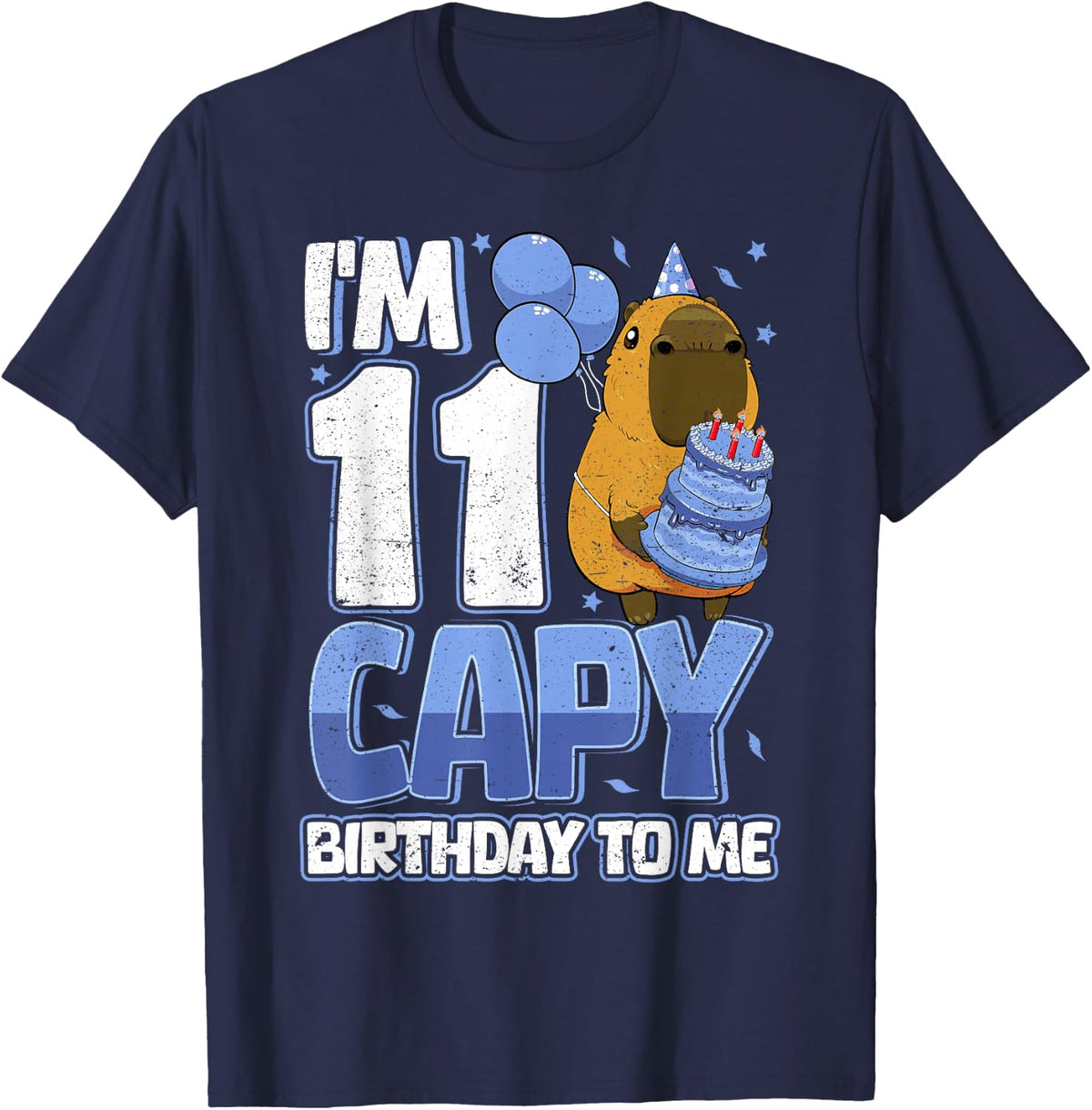 11 Years Capy Birthday to Me Boys 11th Birthday Capybara Tee T-Shirt - Navy Blue
