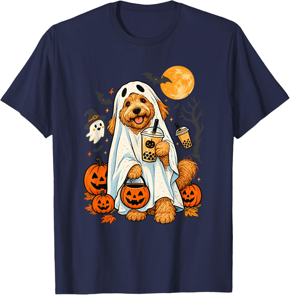 Pumpkin Dog Costume T-Shirt - Navy Blue