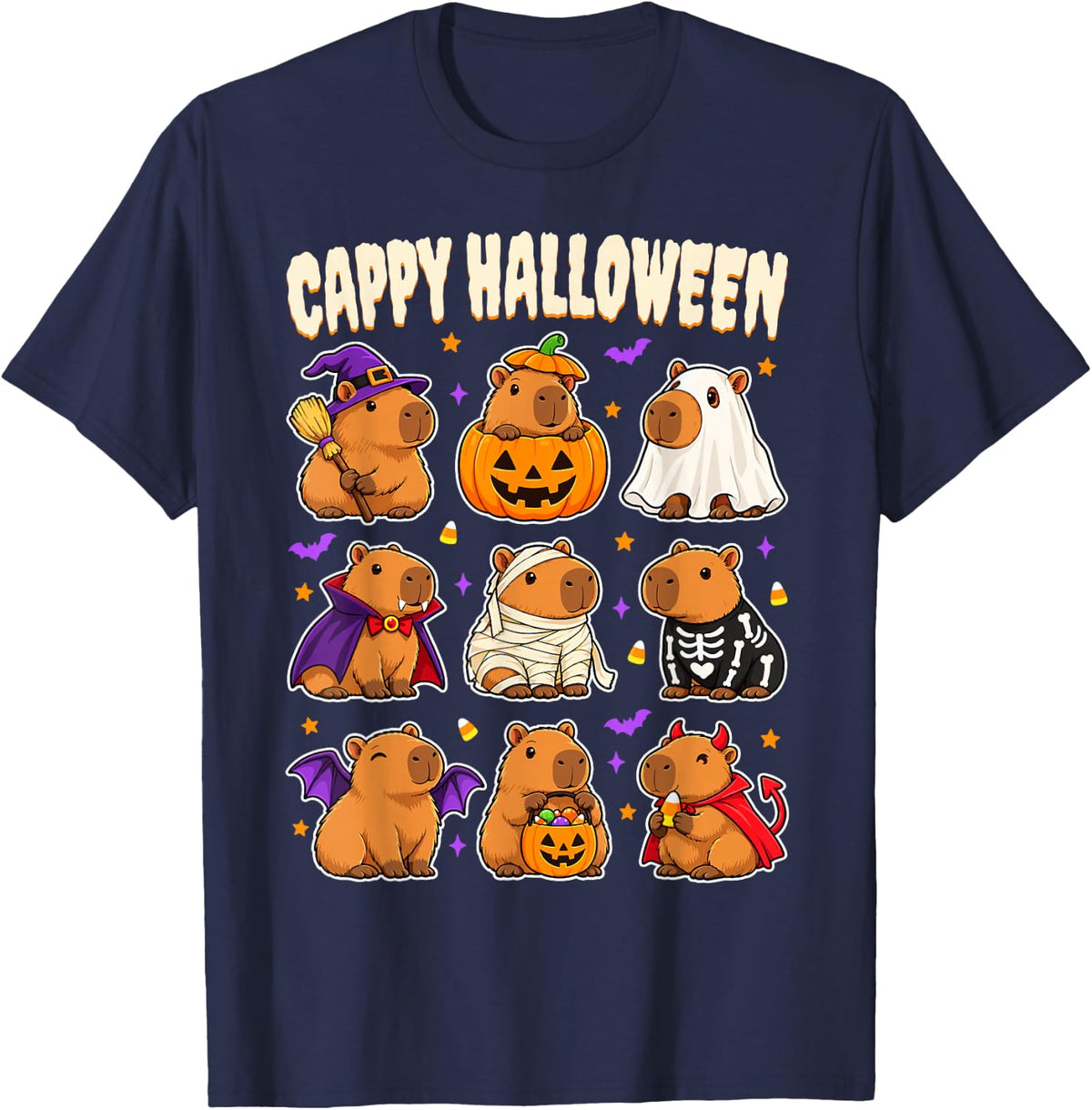 cappy Halloween Funny Capybara Halloween Costume T-Shirt - Navy Blue