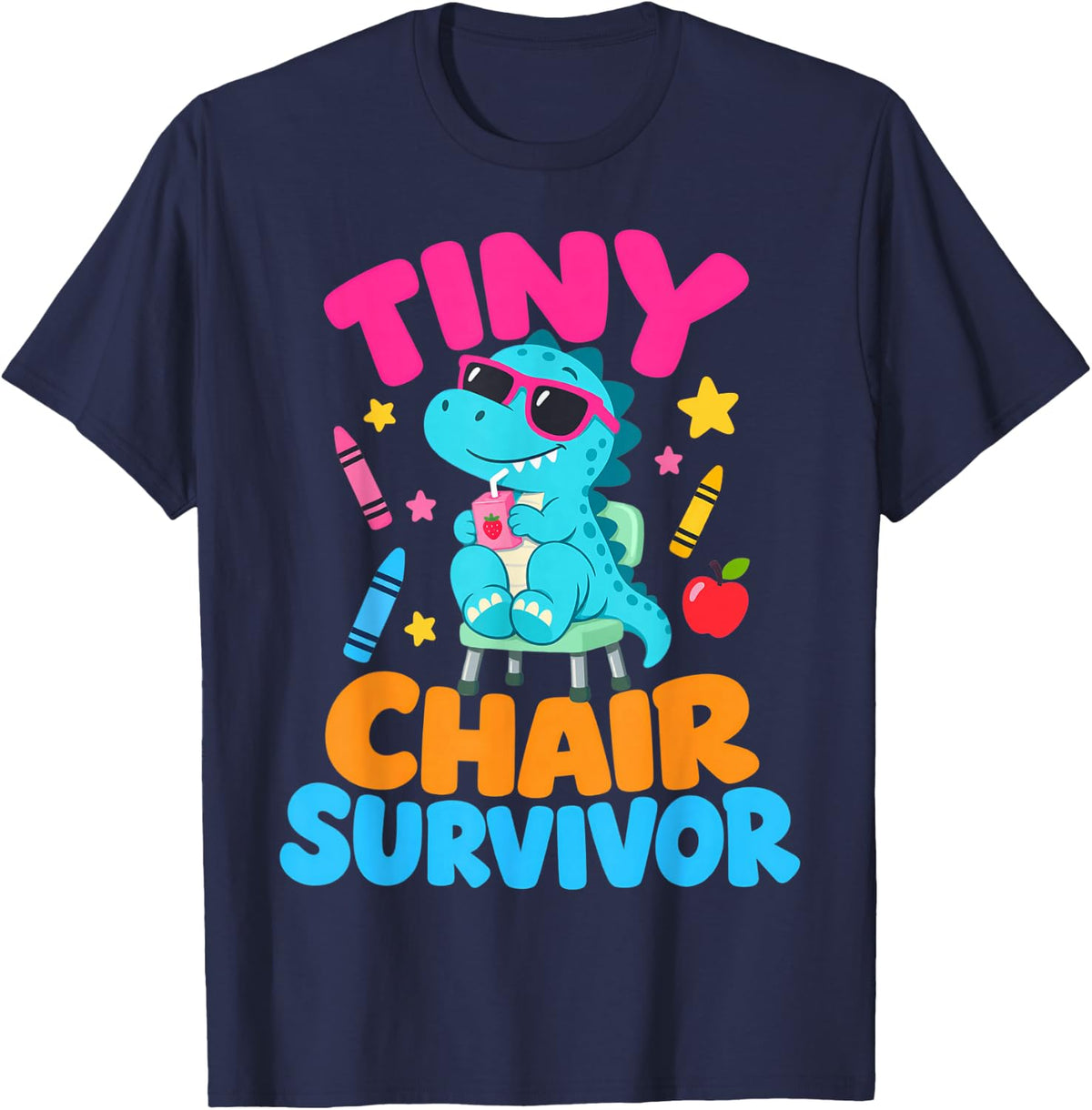 Tiny Chair Survivor Dinosaur Teacher T-Shirt - Navy Blue