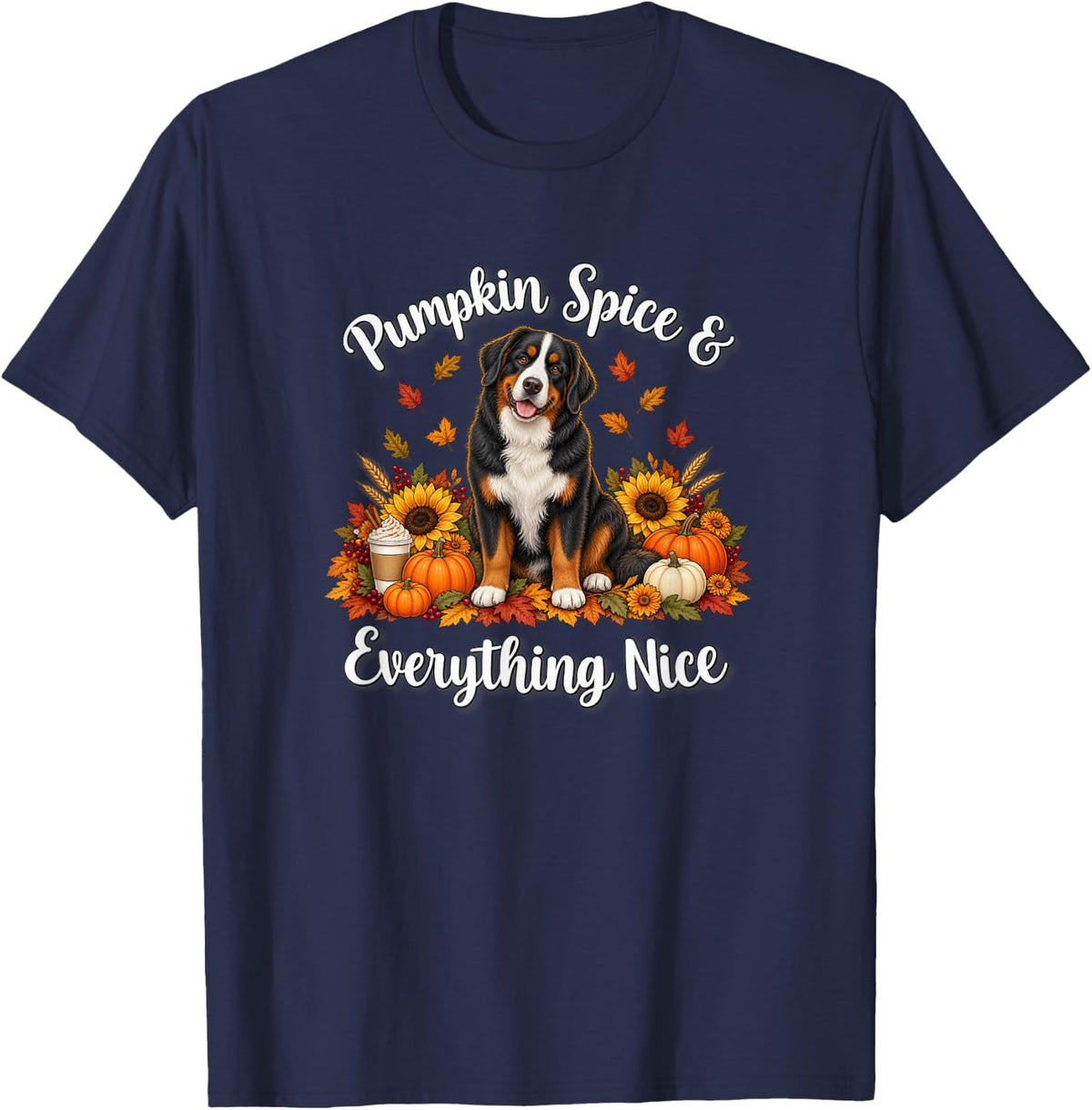 Womens Kids Moms Fall Pumpkin Spice Bernese Mountain Dog T-Shirt - Navy Blue