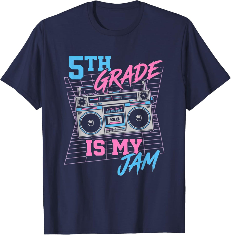 5TH Grade is My Jam Retro Back to School Boombox T-Shirt - Navy Blue