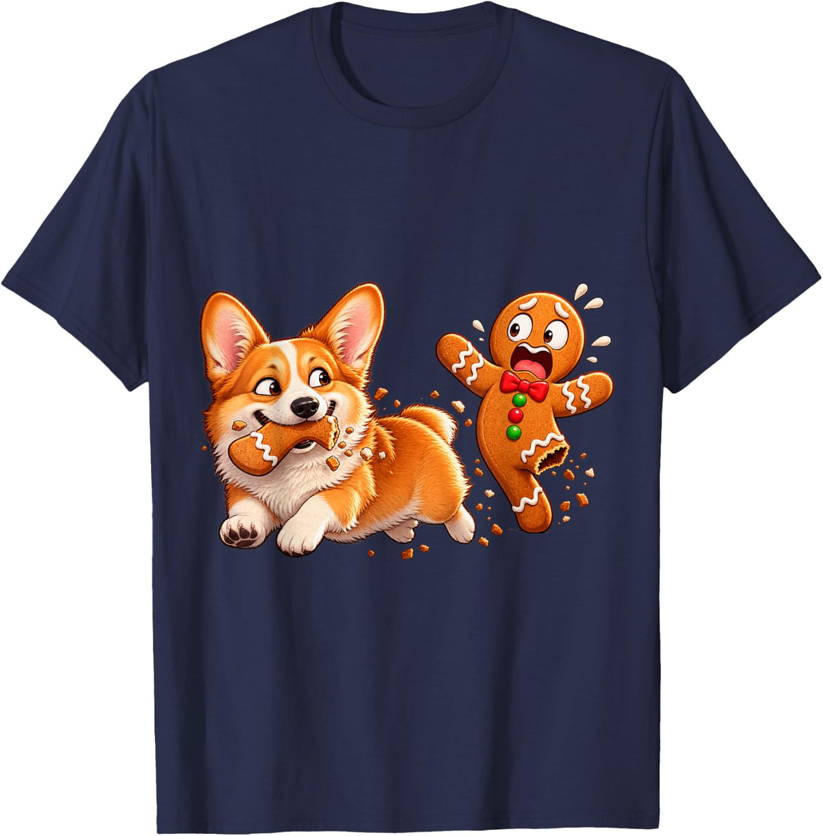 Funny Corgi Gingerbread Man T-Shirt - Navy Blue