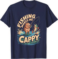 Fishing Makes Me Cappy Fisherman Capybara Angler T-Shirt - Navy Blue
