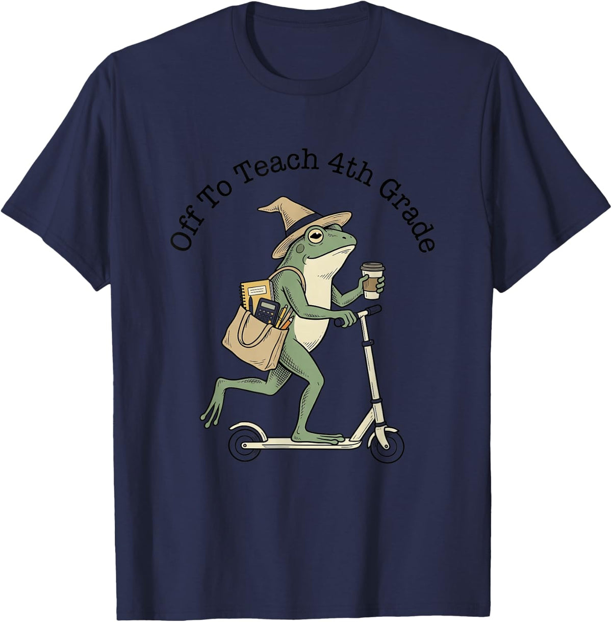 Off to Teach 4TH Grade Funny Frog Scooter Classroom T-Shirt - Navy Blue