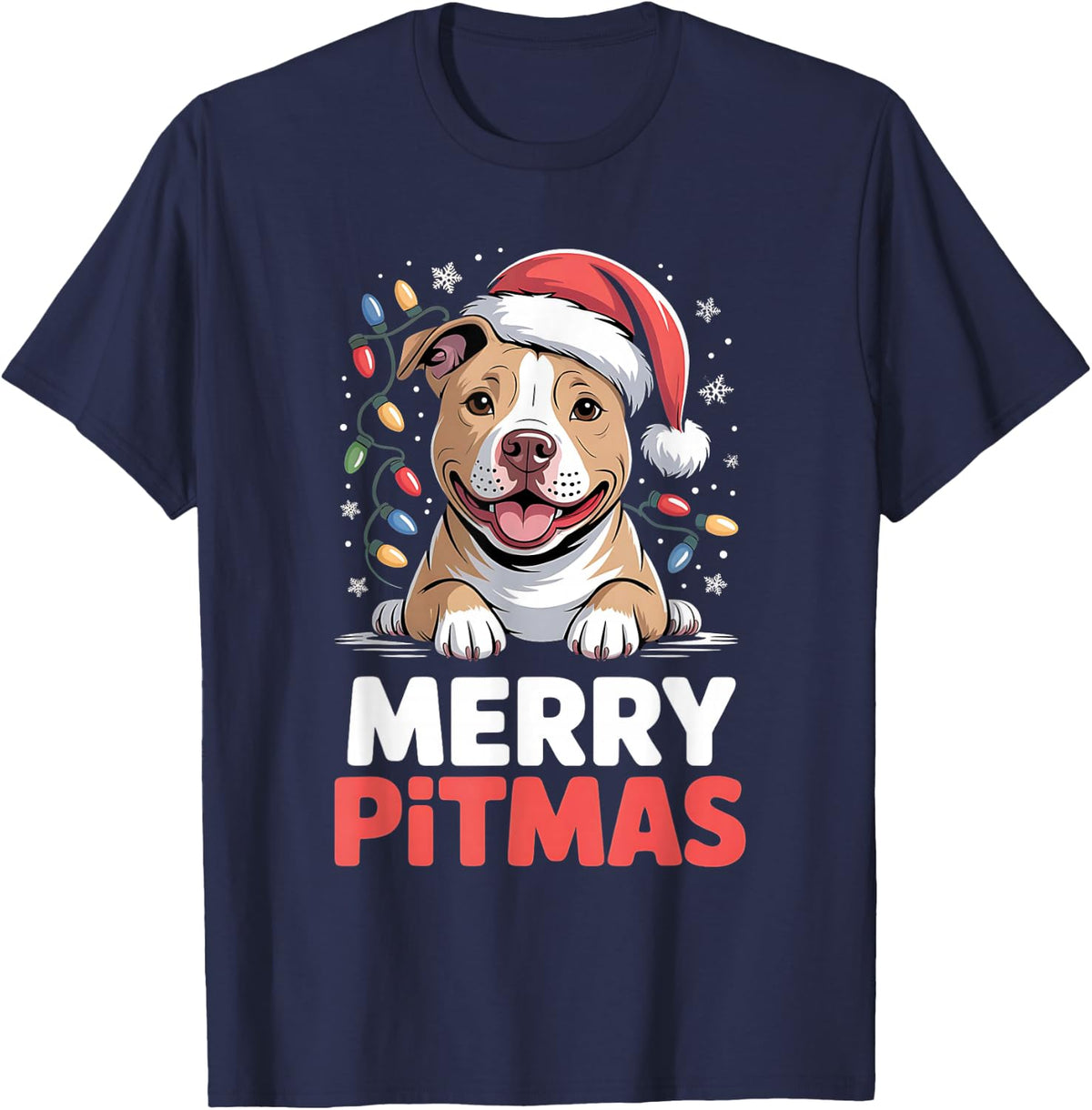 Dog Lover Merry Christmas Pit Bull T-Shirt Tee Pitbull Shirts for Women Men - Navy Blue