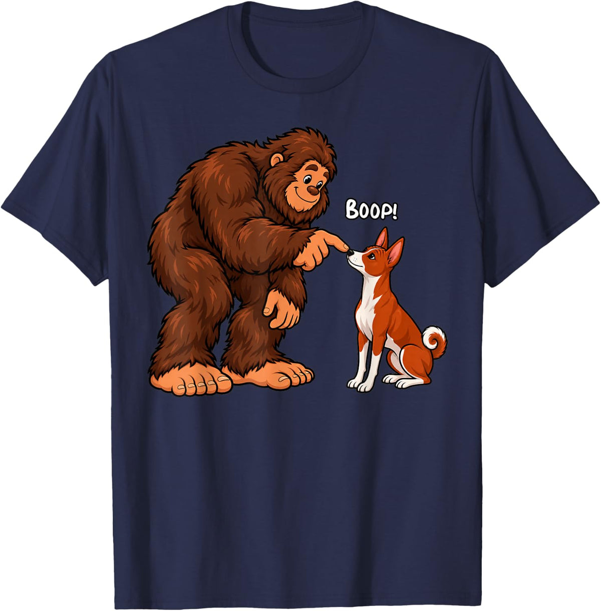 Bigfoot Boop Basenji Funny Dog Lover T-Shirt - Navy Blue