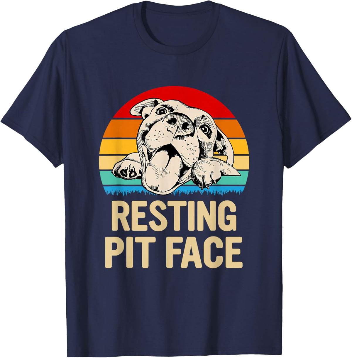 Resting Pit Face Pitbull T-Shirt Gift for Pit Bull Lovers and Pittie Owner Tees - Navy Blue