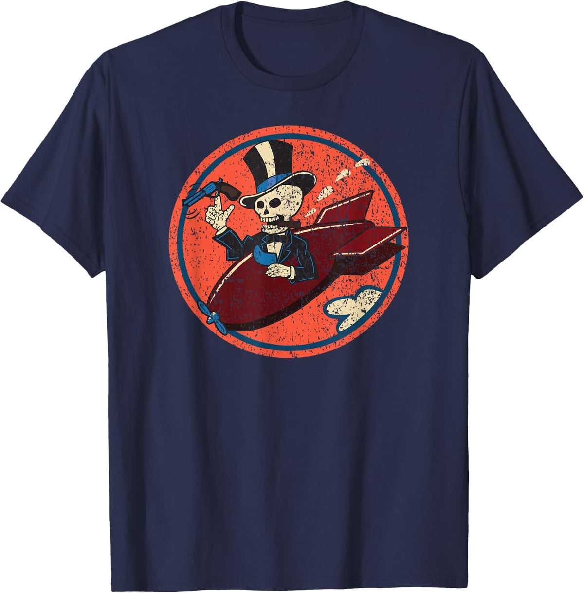 World War I 85 Bomb Squadron Pilot Training Skeleton T-Shirt - Navy Blue