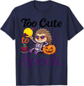 Too Cute to Spook Rocking Hedgehog Skeleton Halloween Day T-Shirt - Navy Blue
