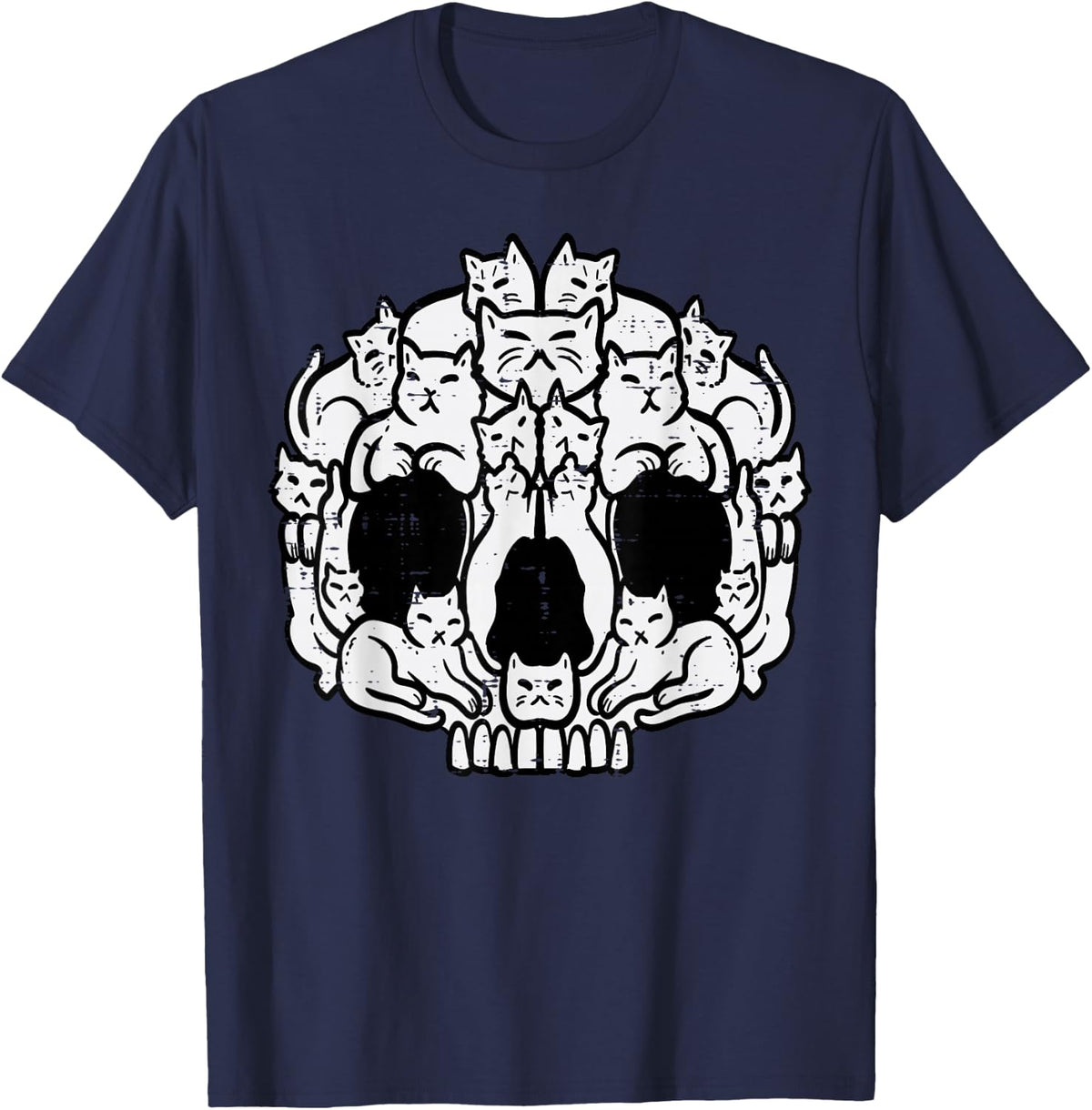 Skull Cats Kitten Kitty Skeleton Halloween Men Women Kids T-Shirt - Navy Blue