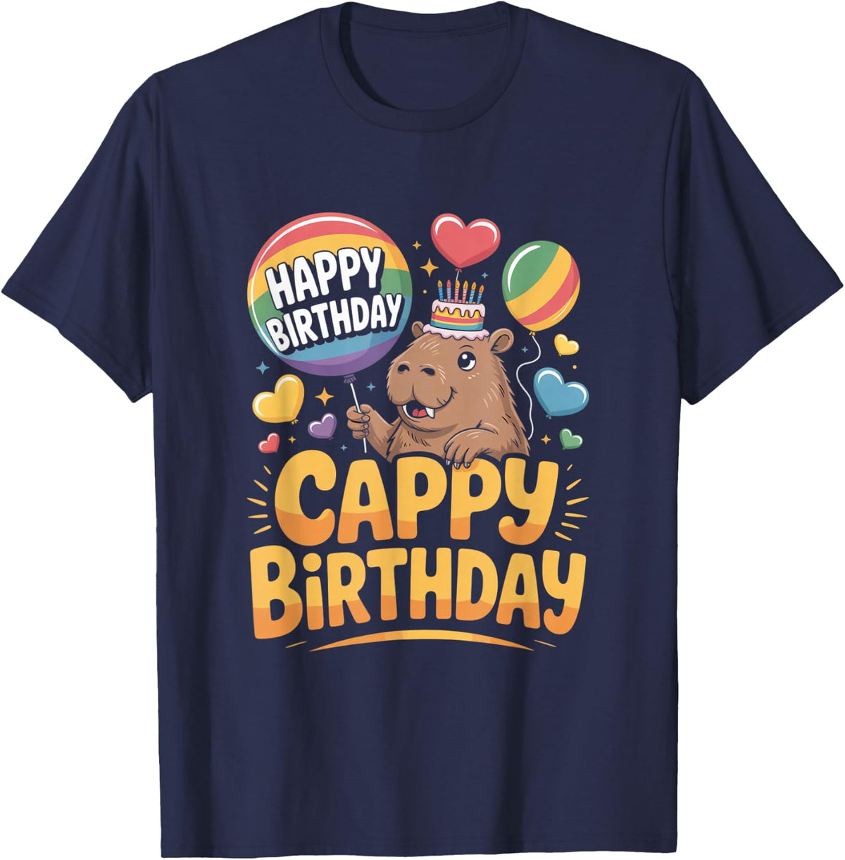 Capybara Animal Lover Fun Cappy Birthday Party Supplies Gift T-Shirt - Navy Blue
