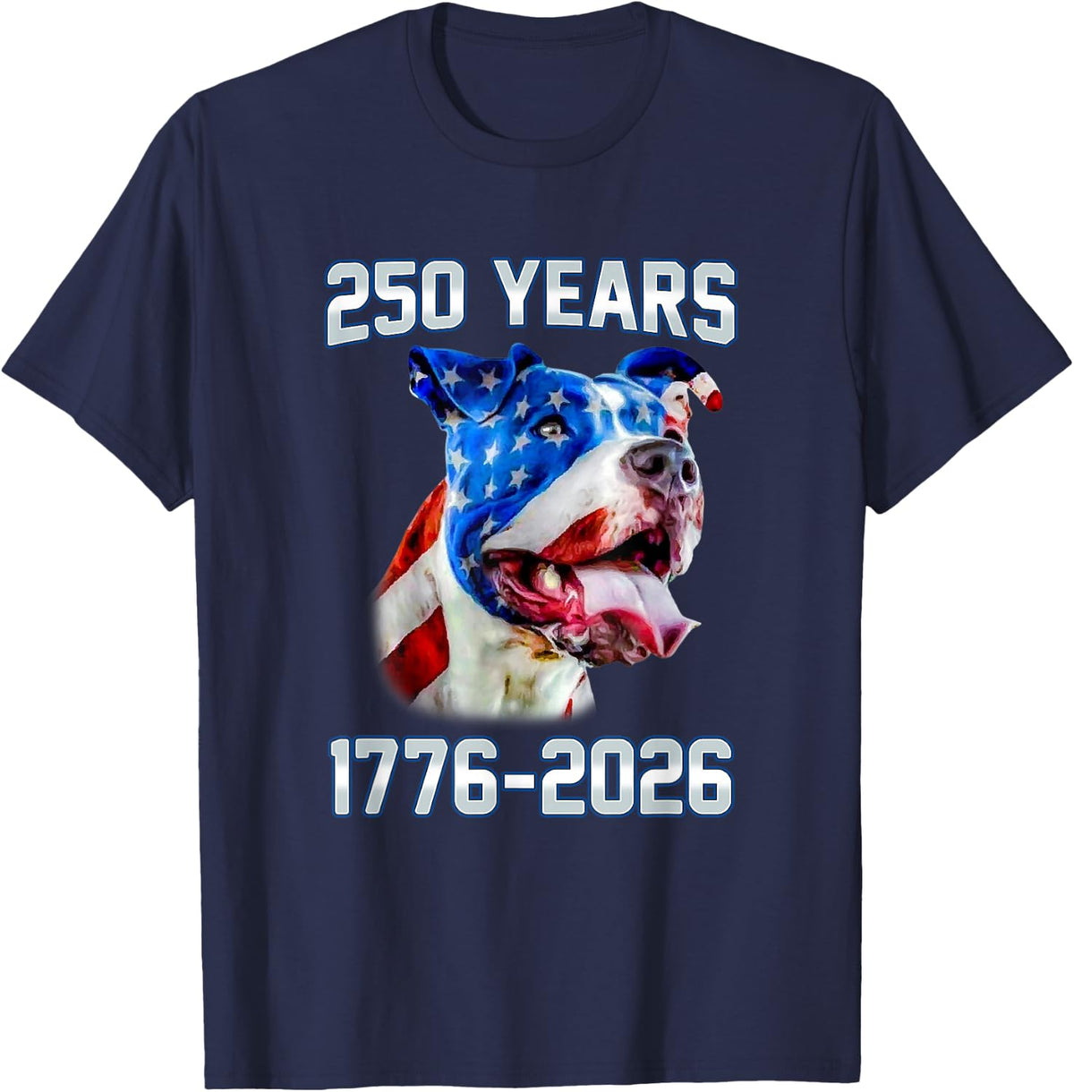 250 Years American 250th Anniversary Pit Bull Dog Flag T-Shirt - Navy Blue