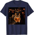 Halloween German Shepherd Drinking Iced Coffee Funny Dog T-Shirt - Navy Blue