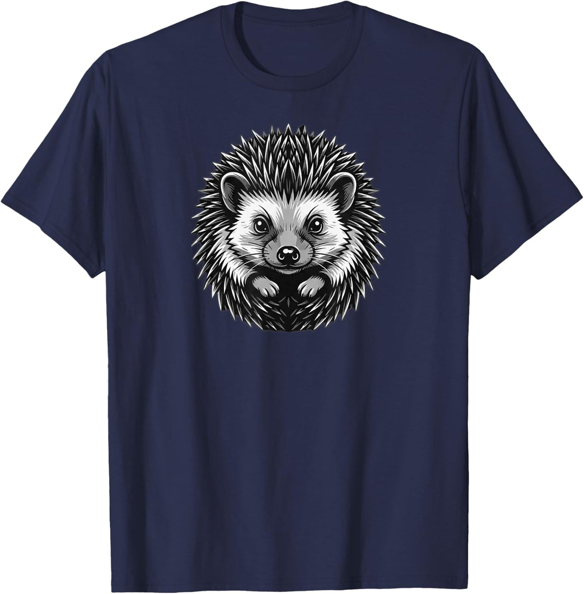 Detailed Hedgehog Vector Illustration Graphic T-Shirt - Navy Blue