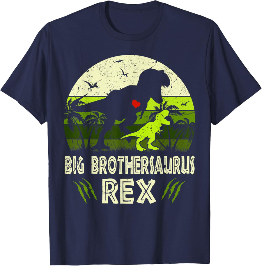 Big Brothersaurus T Rex Dinosaur Big Brother Saurus Family T-Shirt - Navy Blue
