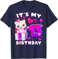 13th Birthday, Girl 13 Year, Cat, Number 13 T-Shirt - Navy Blue