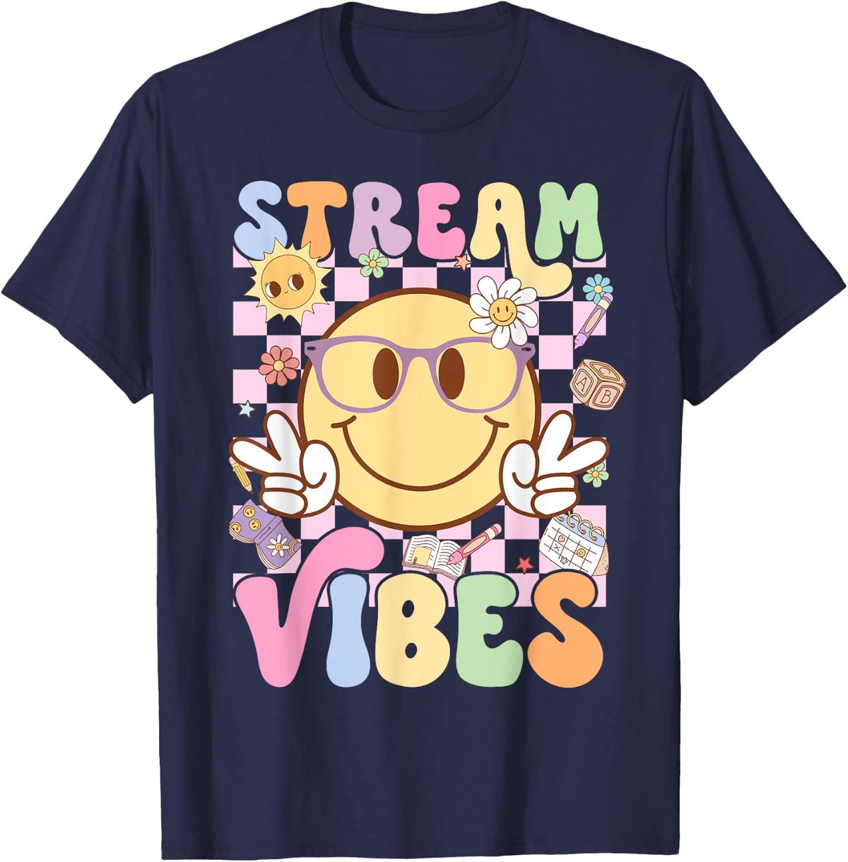Stream Vibes, Stream Teacher First Day of School T-Shirt - Navy Blue