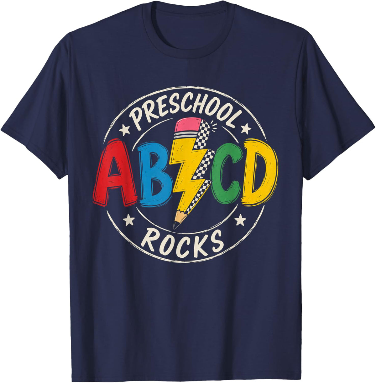 ABCD Preschool Rocks 1st Day Pre-K Teacher Back to School T-Shirt - Navy Blue