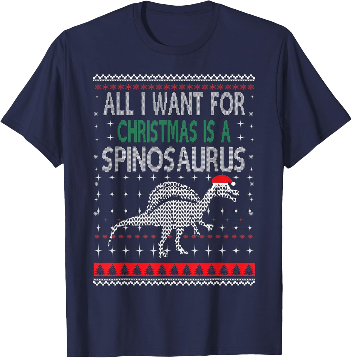 Spinosaurus Dinosaur Ugly Christmas Design Style Funny Gift T-Shirt - Navy Blue