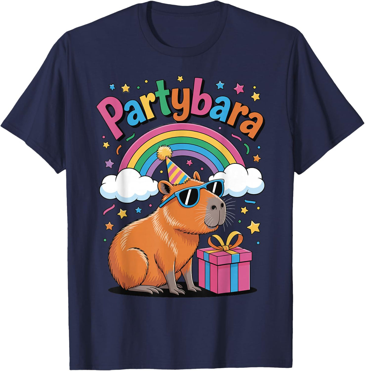 Partybara Party Capybara Birthday T-Shirt - Navy Blue